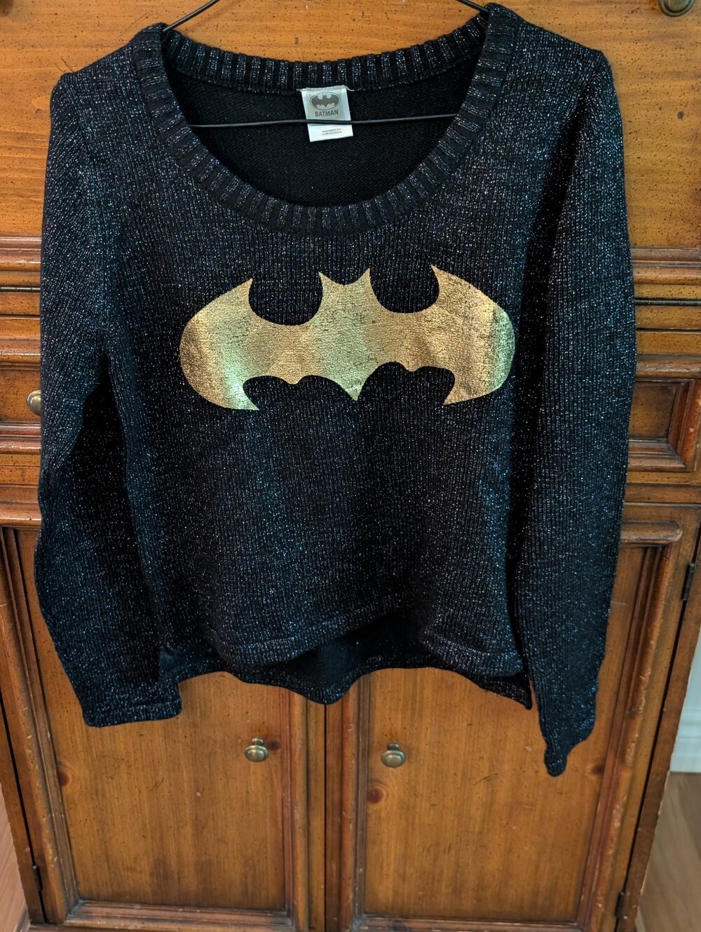 Women's Crewneck Sweater with Gold Batman Logo Size M